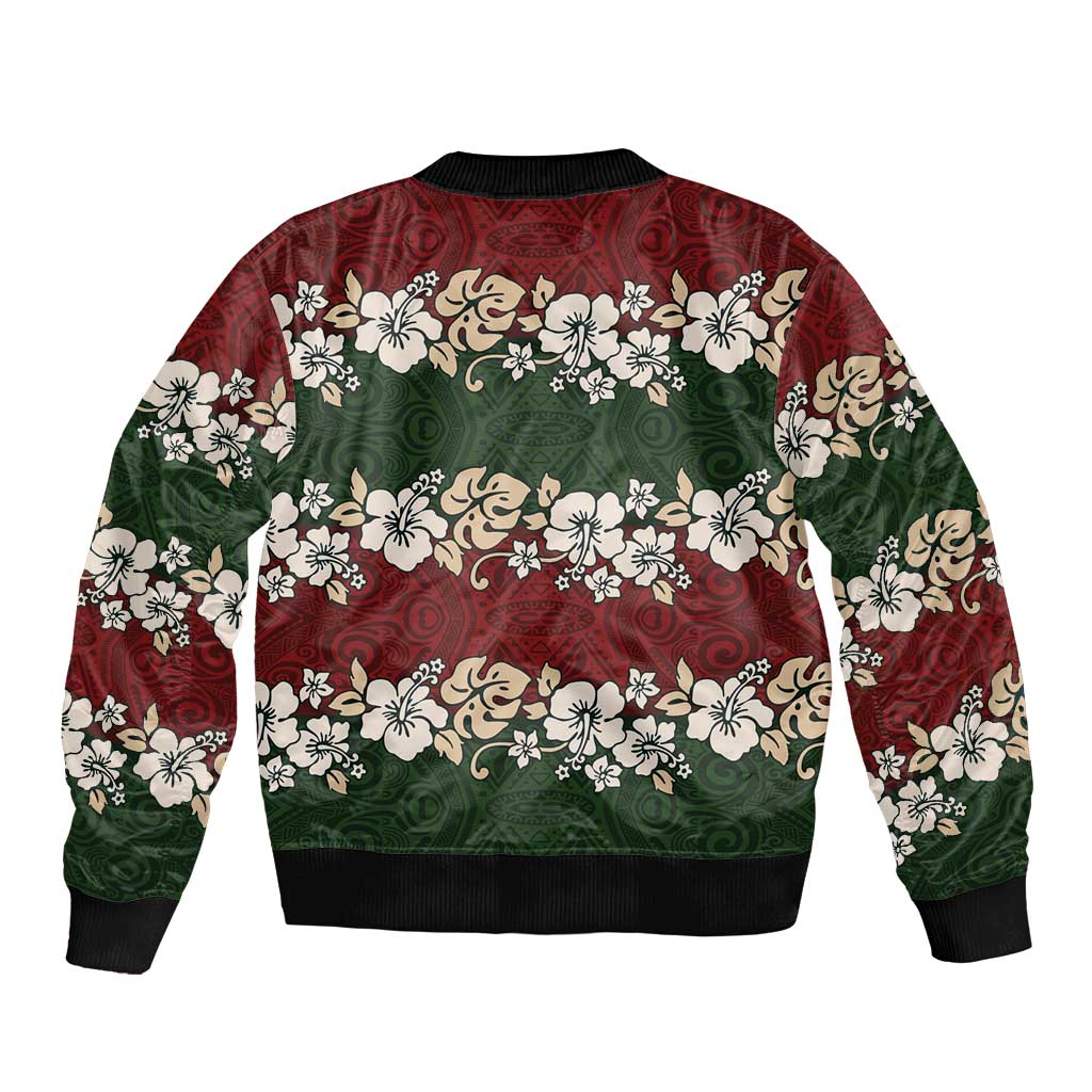 Hawaiian Hibiscus Christmas Color Sleeve Zip Bomber Jacket Unique