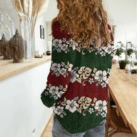 Hawaiian Hibiscus Christmas Color Women Casual Shirt Unique