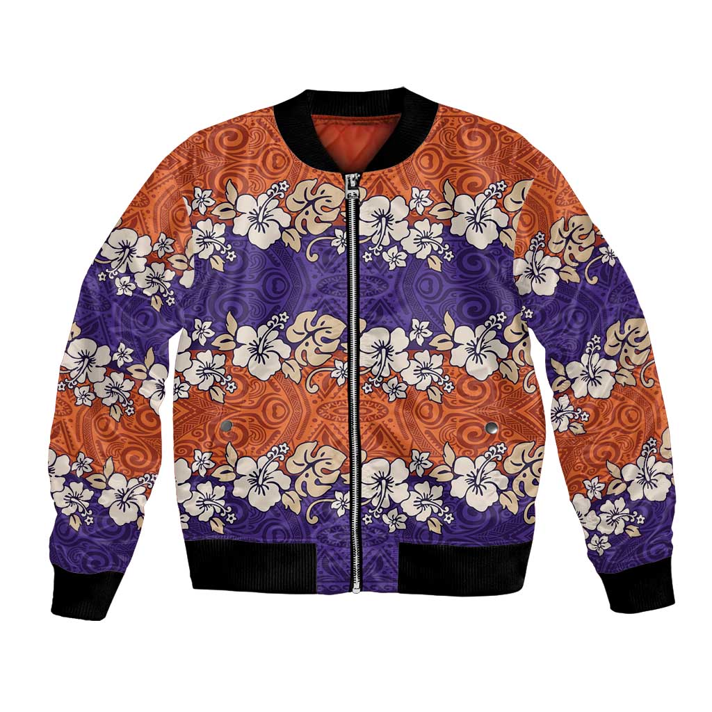 Hawaiian Hibiscus Bomber Jacket Orange and Purple Unique