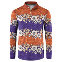 Hawaiian Hibiscus Button Sweatshirt Orange and Purple Unique