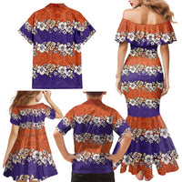 Hawaiian Hibiscus Family Matching Mermaid Dress and Hawaiian Shirt Orange and Purple Unique
