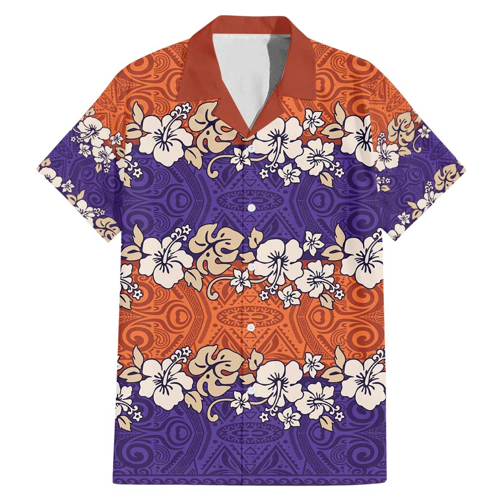 Hawaiian Hibiscus Family Matching Mermaid Dress and Hawaiian Shirt Orange and Purple Unique