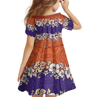 Hawaiian Hibiscus Family Matching Off Shoulder Maxi Dress and Hawaiian Shirt Orange and Purple Unique