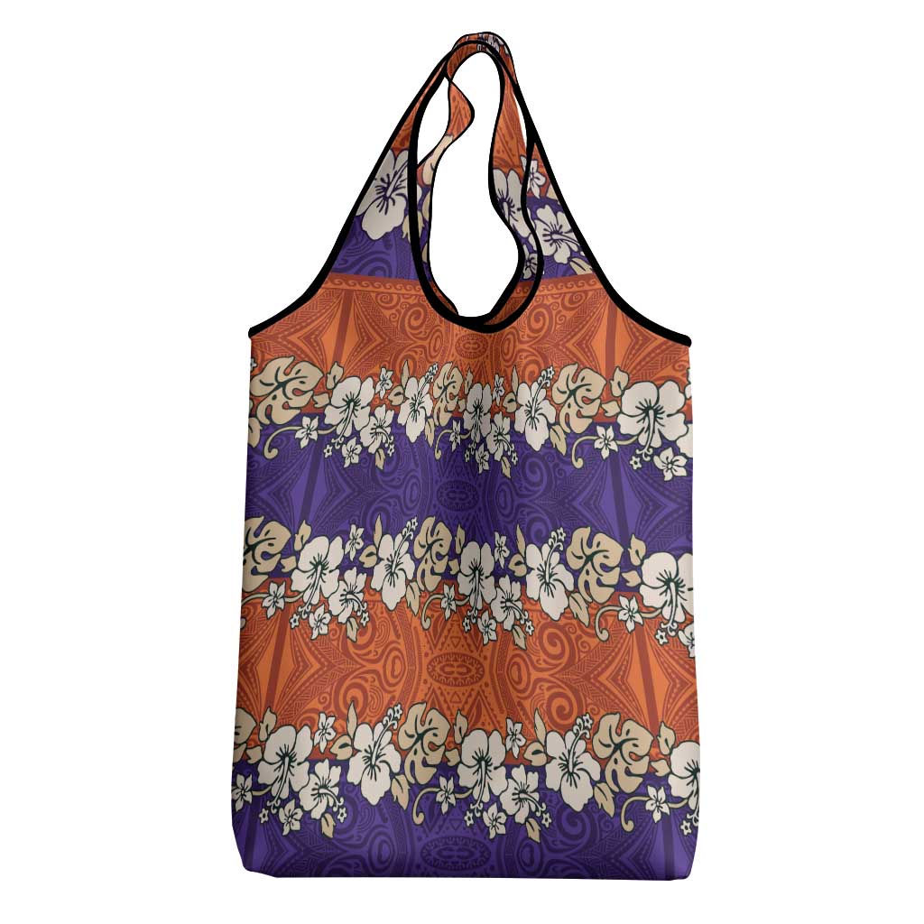 Hawaiian Hibiscus Grocery Bag Orange and Purple Unique