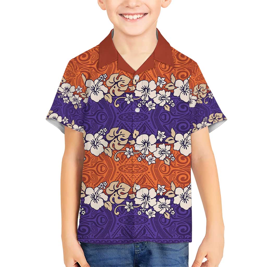 Hawaiian Hibiscus Kid Hawaiian Shirt Orange and Purple Unique LT01 Kid Orange - Polynesian Pride