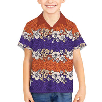 Hawaiian Hibiscus Kid Hawaiian Shirt Orange and Purple Unique LT01 Kid Orange - Polynesian Pride