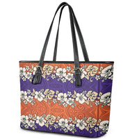 Hawaiian Hibiscus Leather Tote Bag Orange and Purple Unique