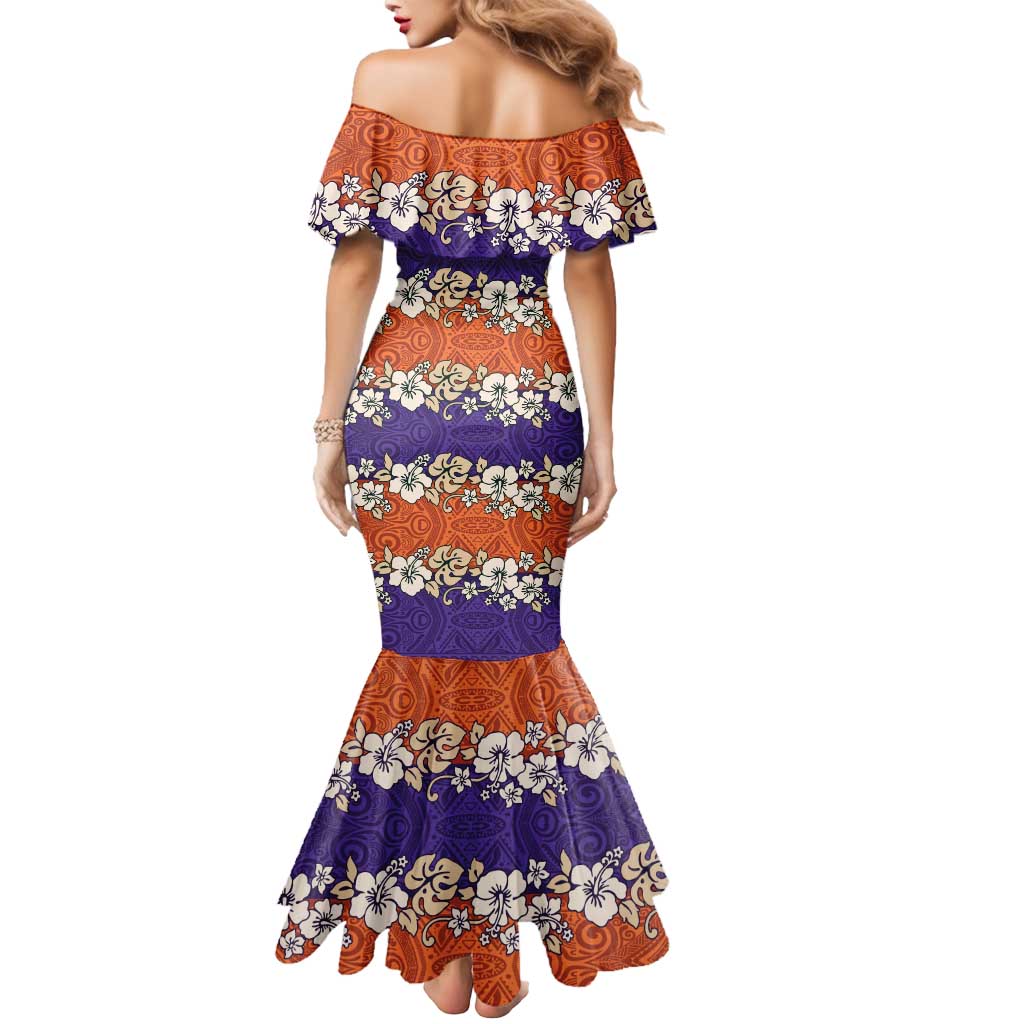 Hawaiian Hibiscus Mermaid Dress Orange and Purple Unique