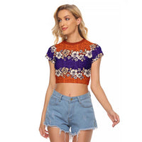 Hawaiian Hibiscus Raglan Cropped T Shirt Orange and Purple Unique LT01 Female Orange - Polynesian Pride