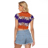 Hawaiian Hibiscus Raglan Cropped T Shirt Orange and Purple Unique LT01 - Polynesian Pride