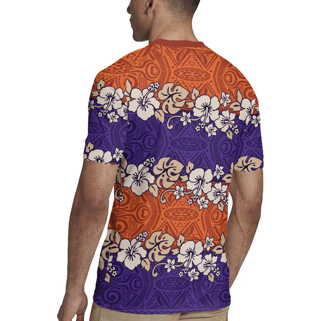 Hawaiian Hibiscus Rugby Jersey Orange and Purple Unique