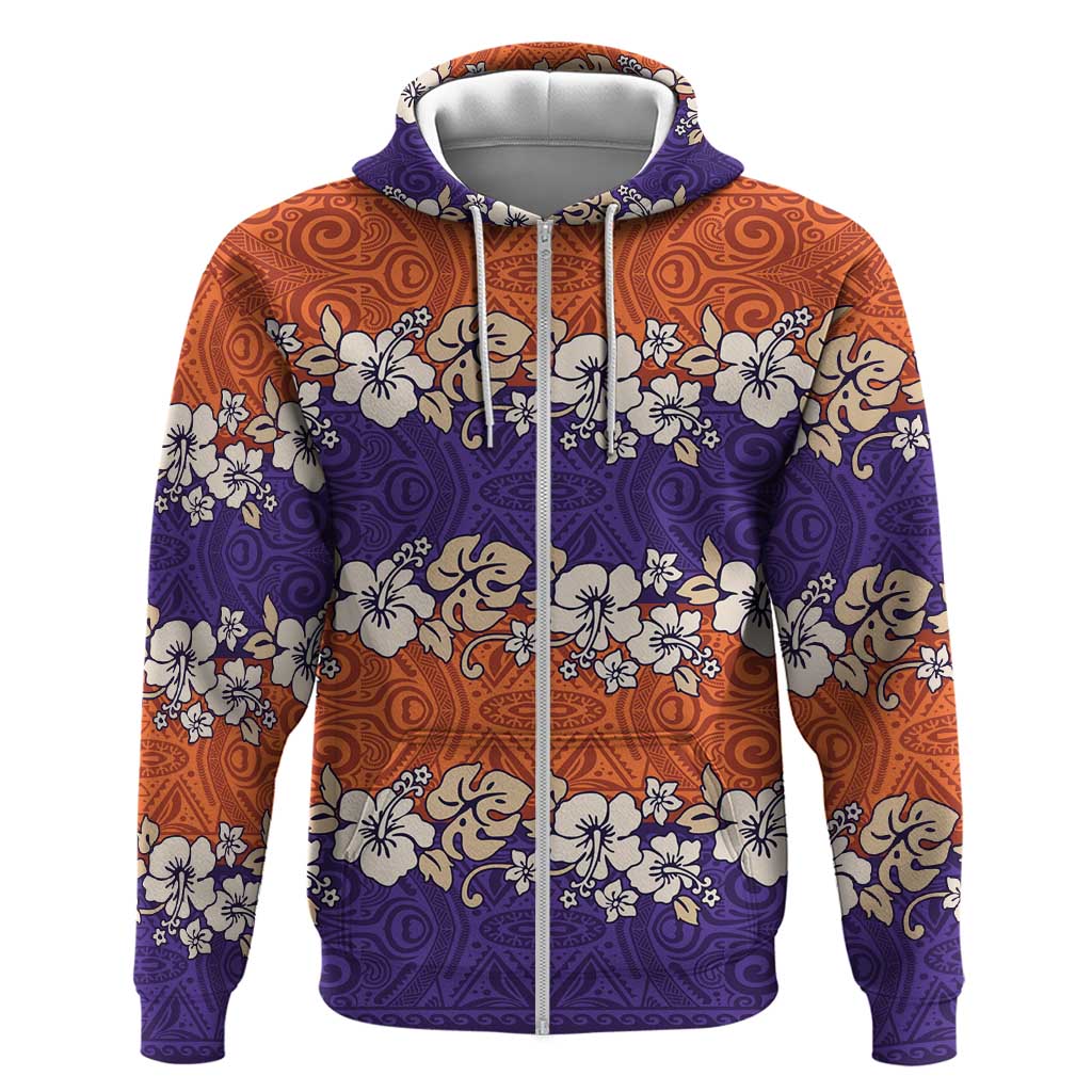 Hawaiian Hibiscus Zip Hoodie Orange and Purple Unique