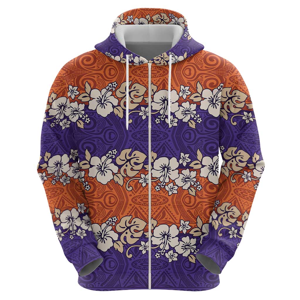 Hawaiian Hibiscus Zip Hoodie Orange and Purple Unique