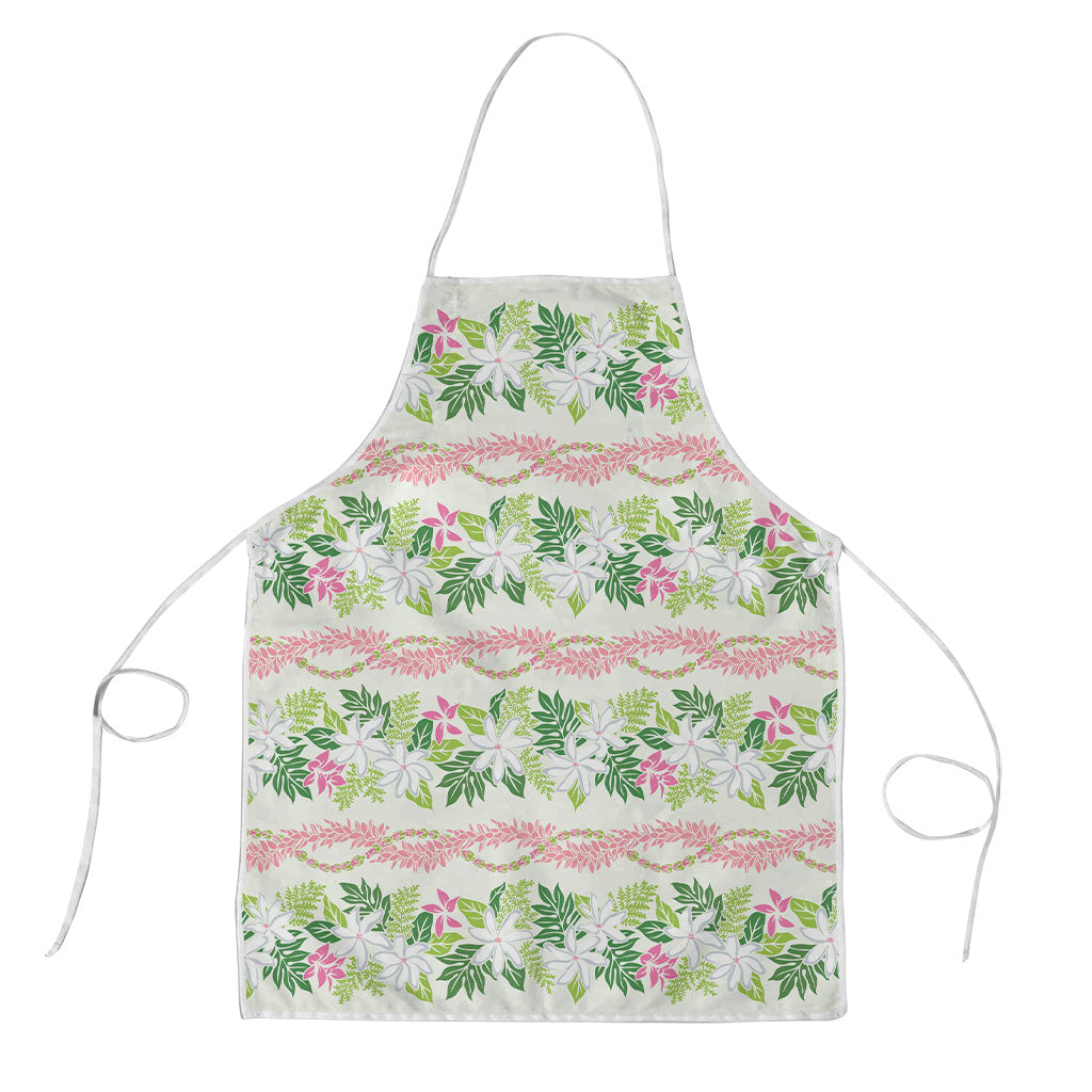 Monstera Tiare Plumeria Lei Pattern Apron Green Version LT01 Green - Polynesian Pride