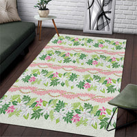Monstera Tiare Plumeria Lei Pattern Area Rug Green Version LT01 Green - Polynesian Pride