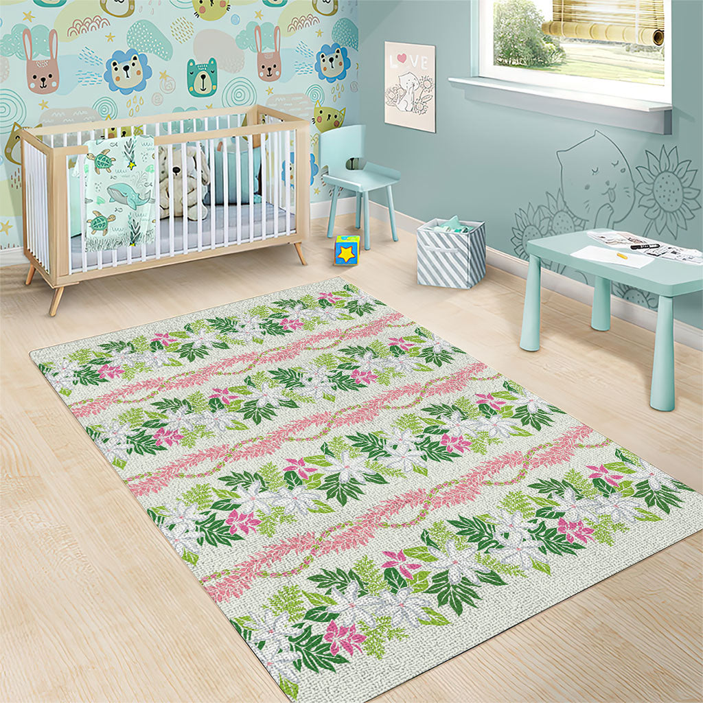 Monstera Tiare Plumeria Lei Pattern Area Rug Green Version LT01 - Polynesian Pride