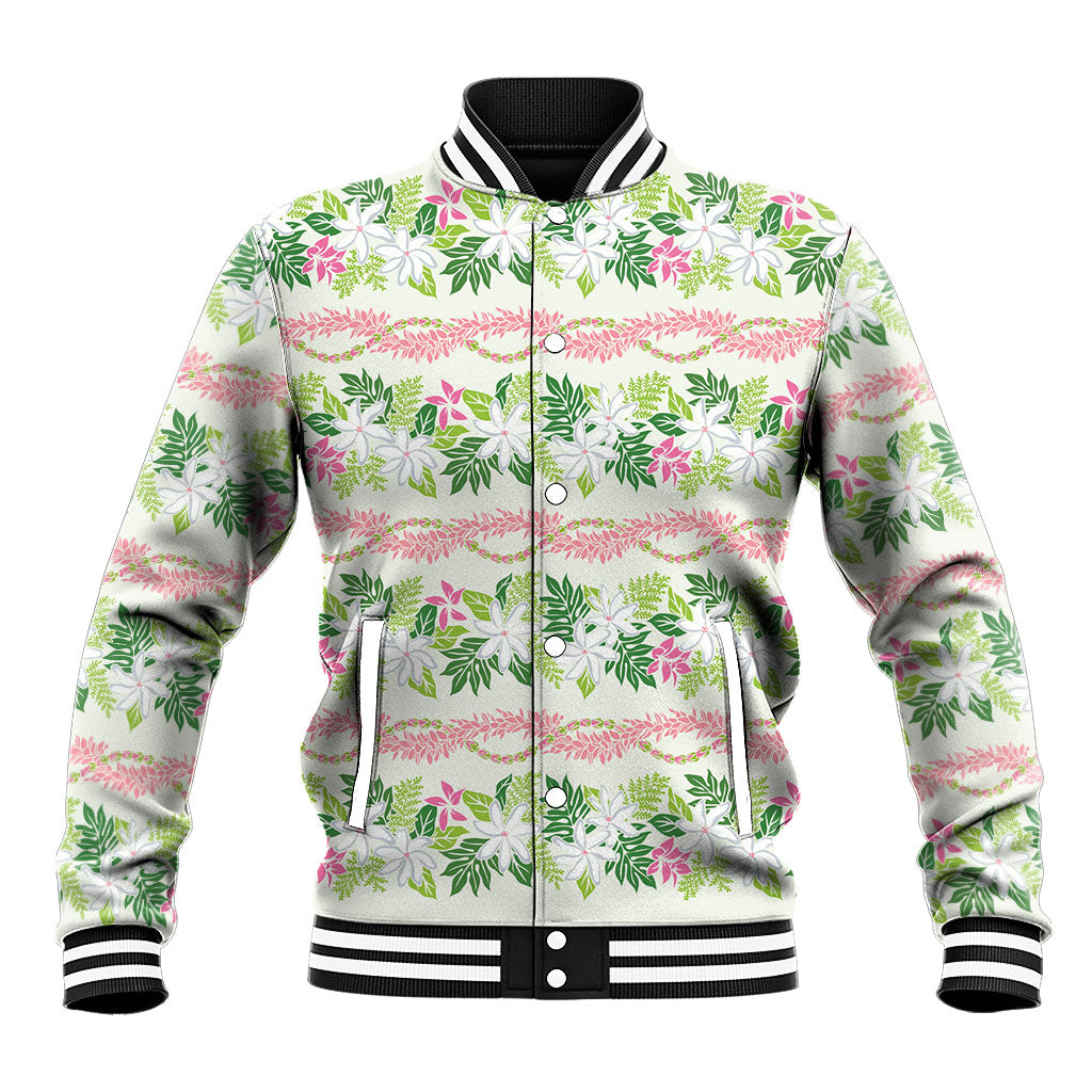 Monstera Tiare Plumeria Lei Pattern Baseball Jacket Green Version LT01 Unisex Green - Polynesian Pride