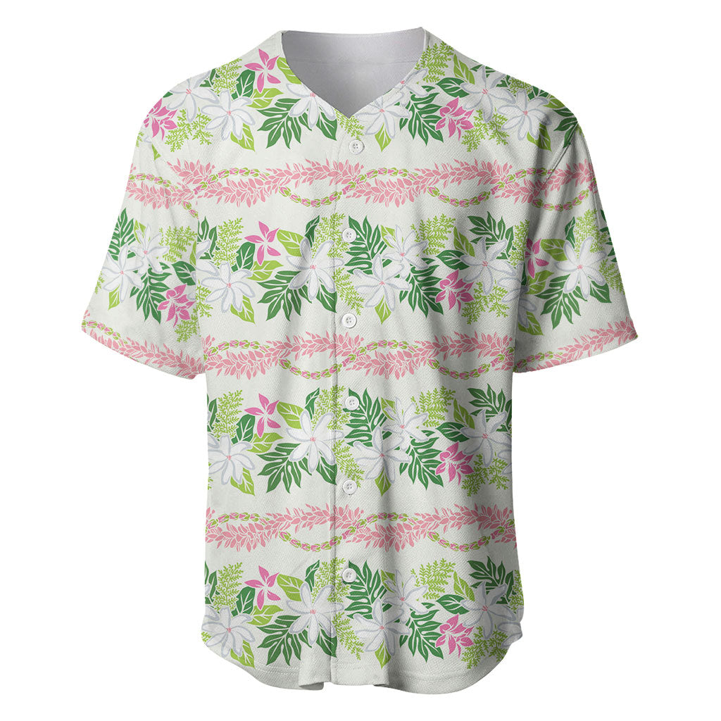 Monstera Tiare Plumeria Lei Pattern Baseball Jersey Green Version LT01 Green - Polynesian Pride