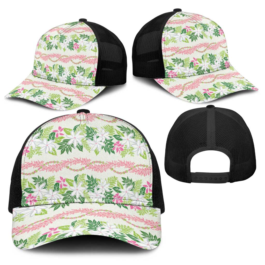 Monstera Tiare Plumeria Lei Pattern Baseball Net Cap Green Version LT01 - Polynesian Pride
