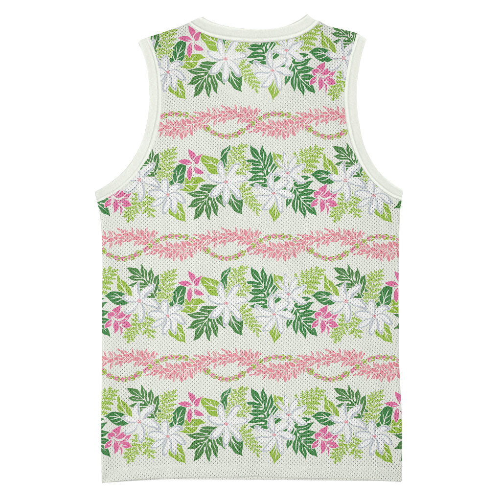Monstera Tiare Plumeria Lei Pattern Basketball Jersey Green Version LT01 - Polynesian Pride
