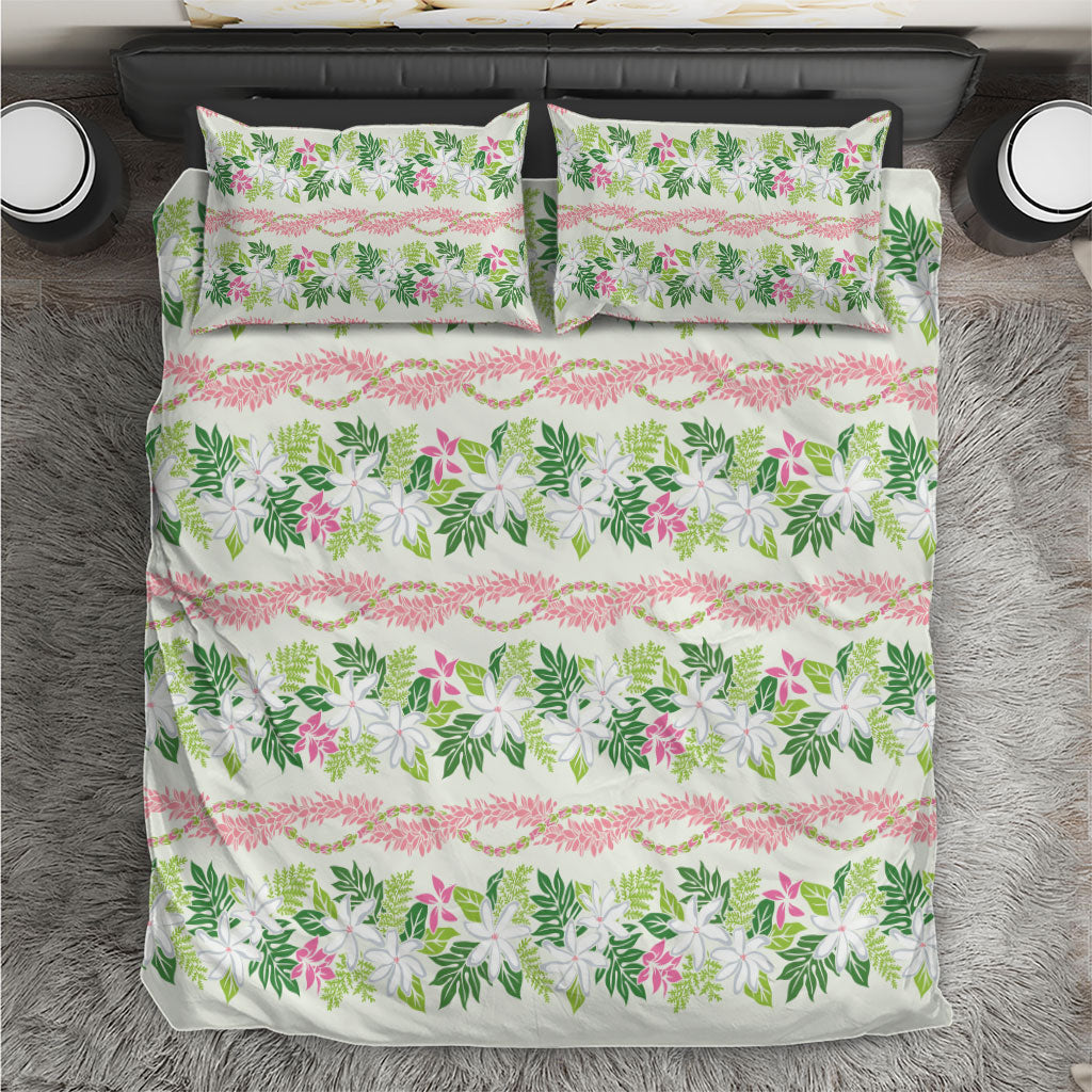 Monstera Tiare Plumeria Lei Pattern Bedding Set Green Version