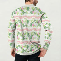 Monstera Tiare Plumeria Lei Pattern Button Sweatshirt Green Version LT01 - Polynesian Pride