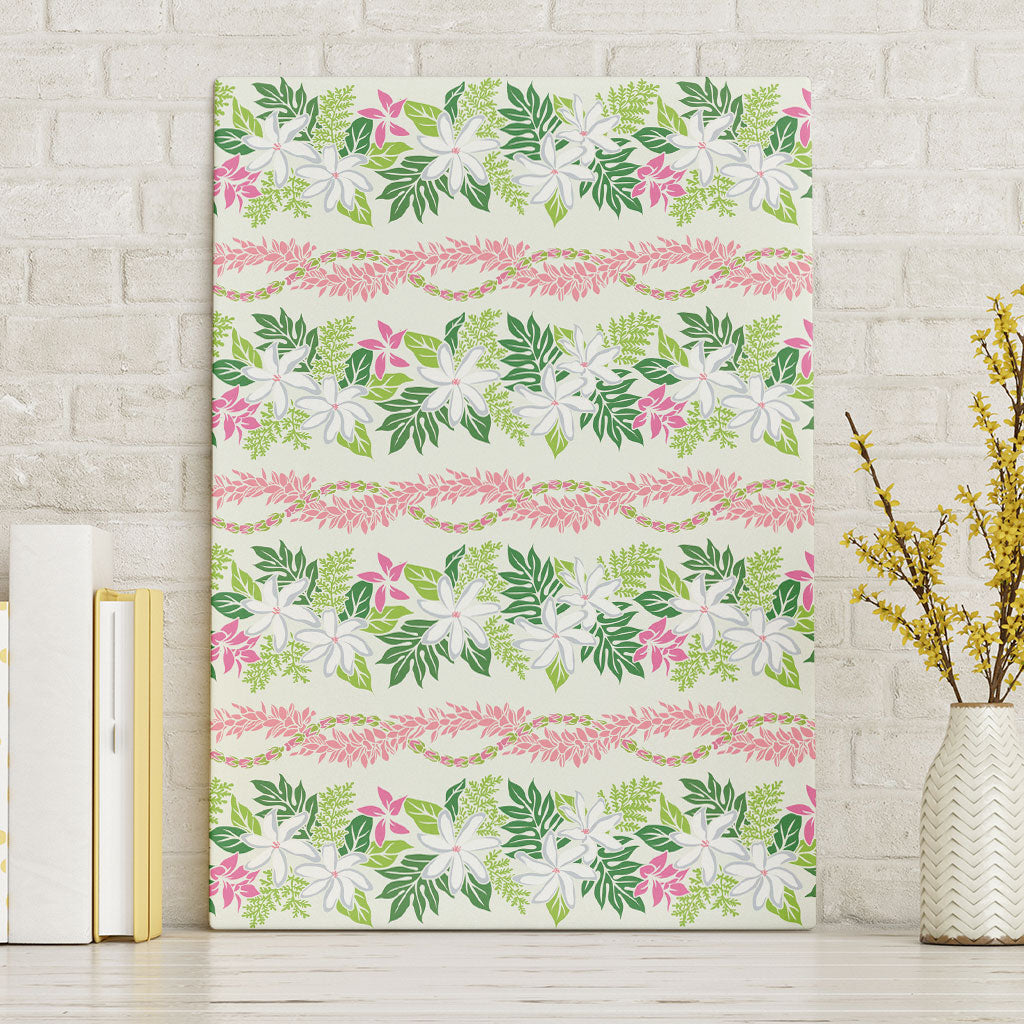Monstera Tiare Plumeria Lei Pattern Canvas Wall Art Green Version