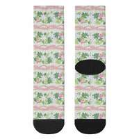Monstera Tiare Plumeria Lei Pattern Crew Socks Green Version
