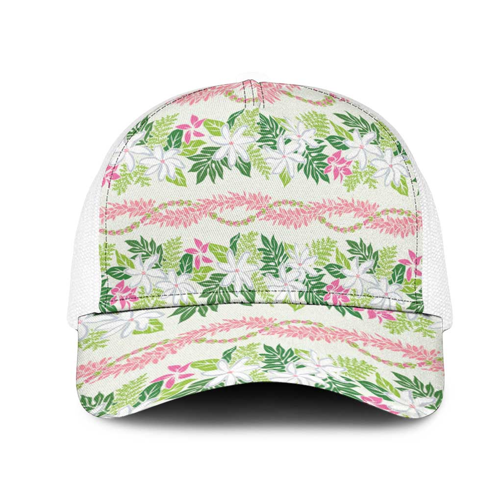 Monstera Tiare Plumeria Lei Pattern Mesh Trucker Cap Green Version LT01 One Size White Green - Polynesian Pride