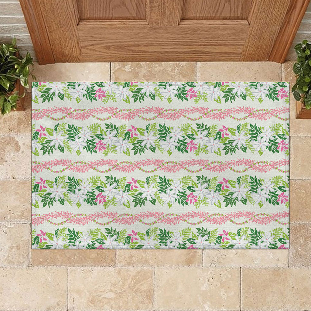 Monstera Tiare Plumeria Lei Pattern Rubber Doormat Green Version LT01 Green - Polynesian Pride