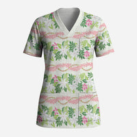 Monstera Tiare Plumeria Lei Pattern Scrub Top Green Version LT01 Adult Green - Polynesian Pride