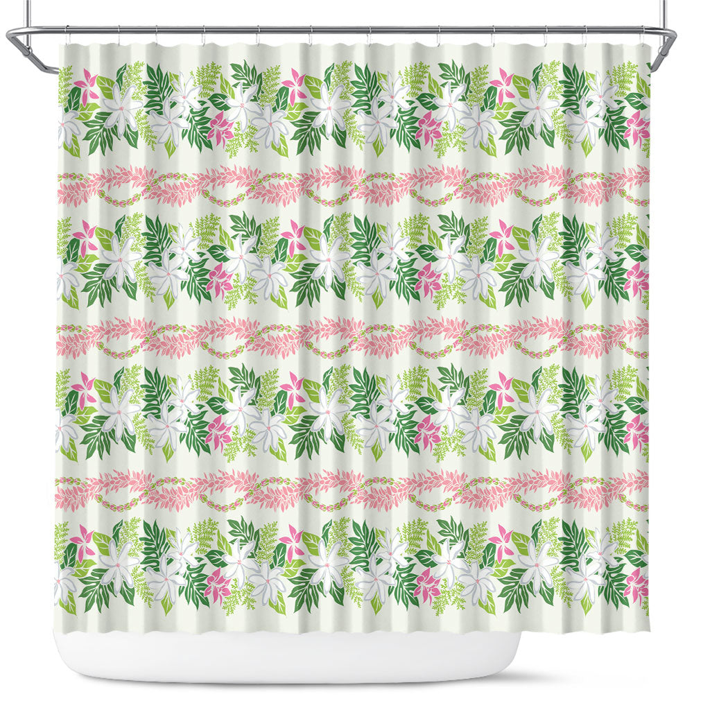 Monstera Tiare Plumeria Lei Pattern Shower Curtain Green Version LT01 Green - Polynesian Pride