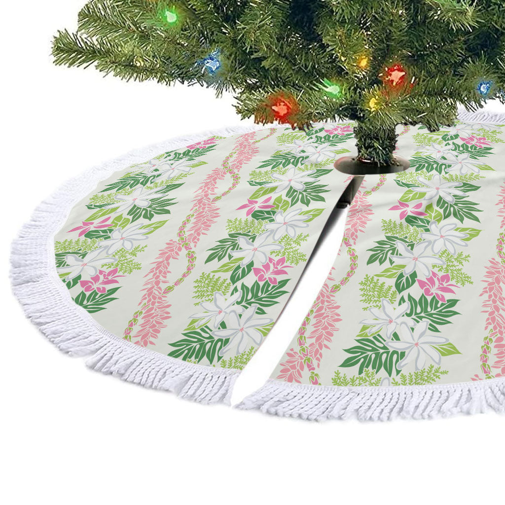 Monstera Tiare Plumeria Lei Pattern Tree Skirt Green Version LT01 - Polynesian Pride