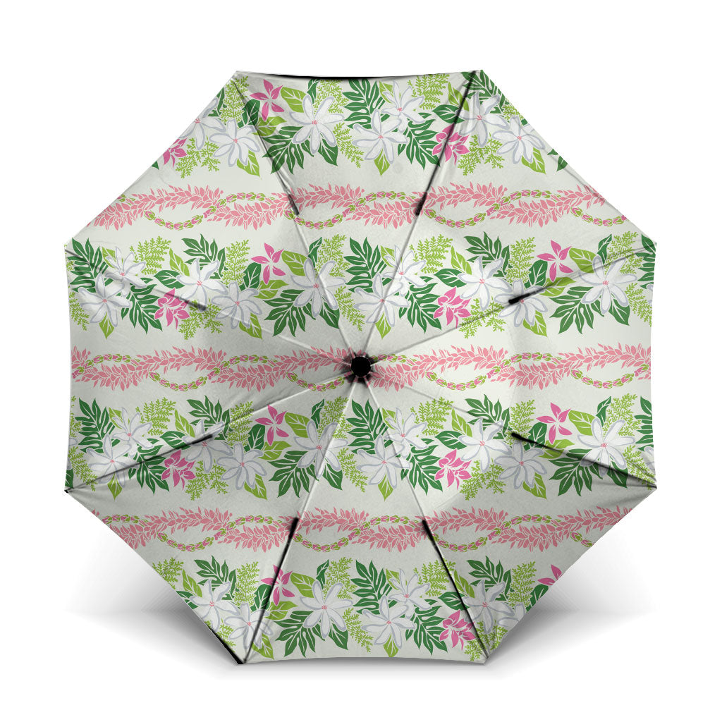 Monstera Tiare Plumeria Lei Pattern Umbrella Green Version