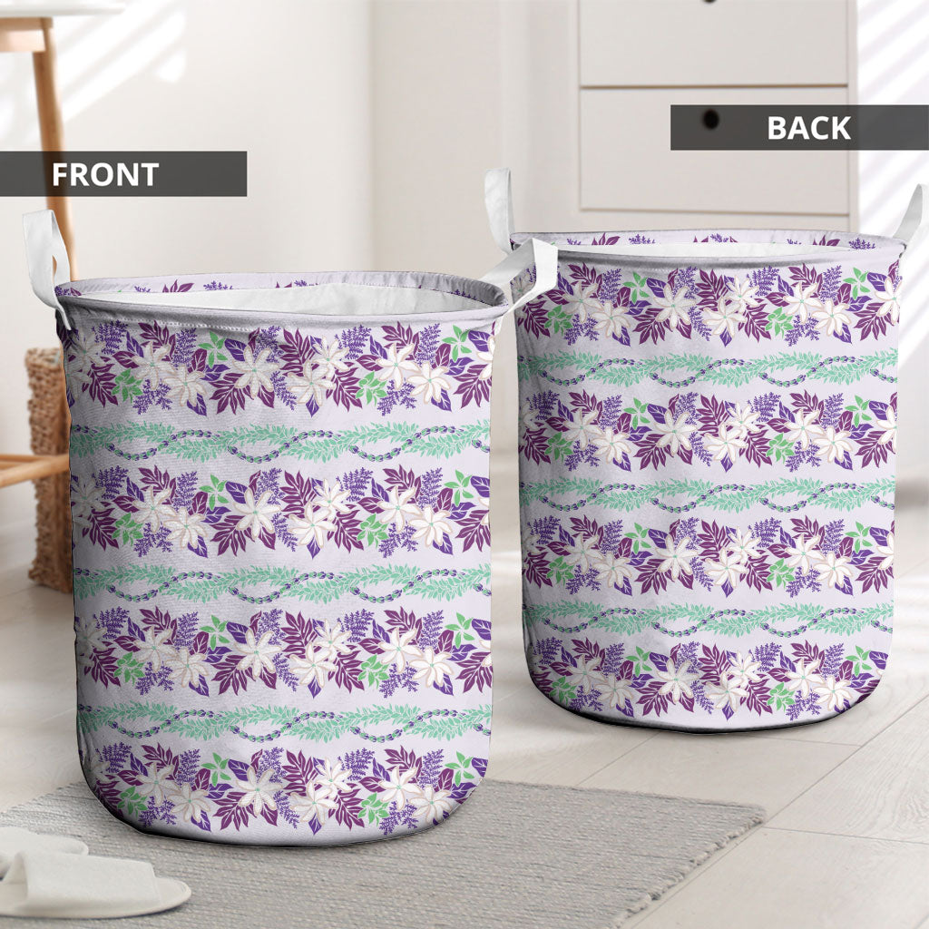 Monstera Tiare Plumeria Lei Pattern Laundry Basket Purple Version LT01 - Polynesian Pride