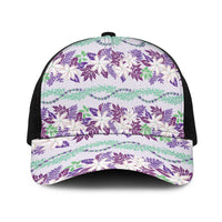 Monstera Tiare Plumeria Lei Pattern Baseball Net Cap Purple Version LT01 One Size Black Purple - Polynesian Pride