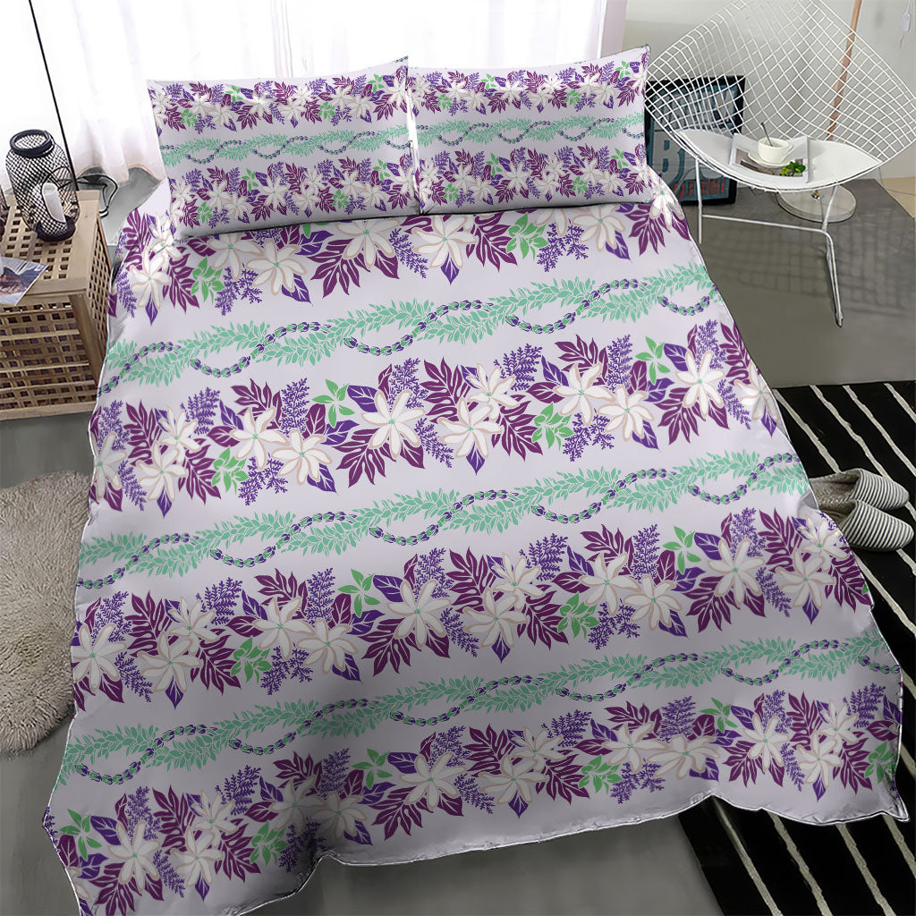 Monstera Tiare Plumeria Lei Pattern Bedding Set Purple Version LT01 - Polynesian Pride