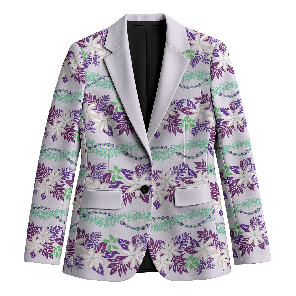 Monstera Tiare Plumeria Lei Pattern Blazer Purple Version