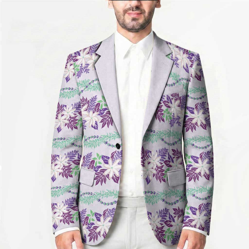 Monstera Tiare Plumeria Lei Pattern Blazer Purple Version LT01 - Polynesian Pride