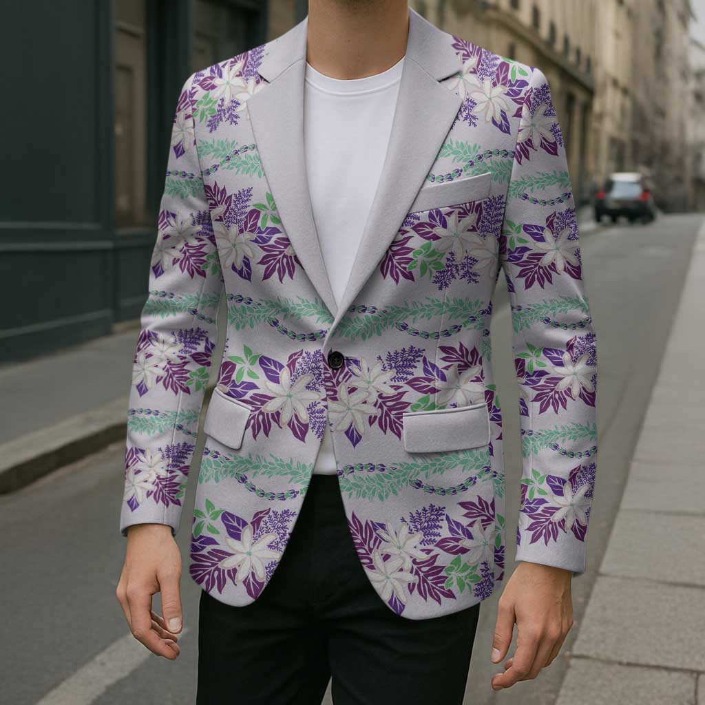 Monstera Tiare Plumeria Lei Pattern Blazer Purple Version LT01 - Polynesian Pride