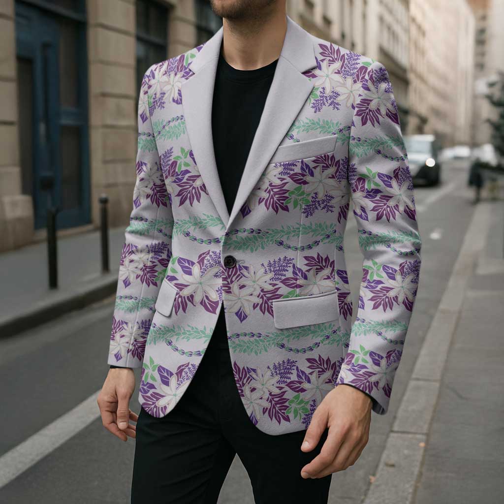 Monstera Tiare Plumeria Lei Pattern Blazer Purple Version LT01 - Polynesian Pride