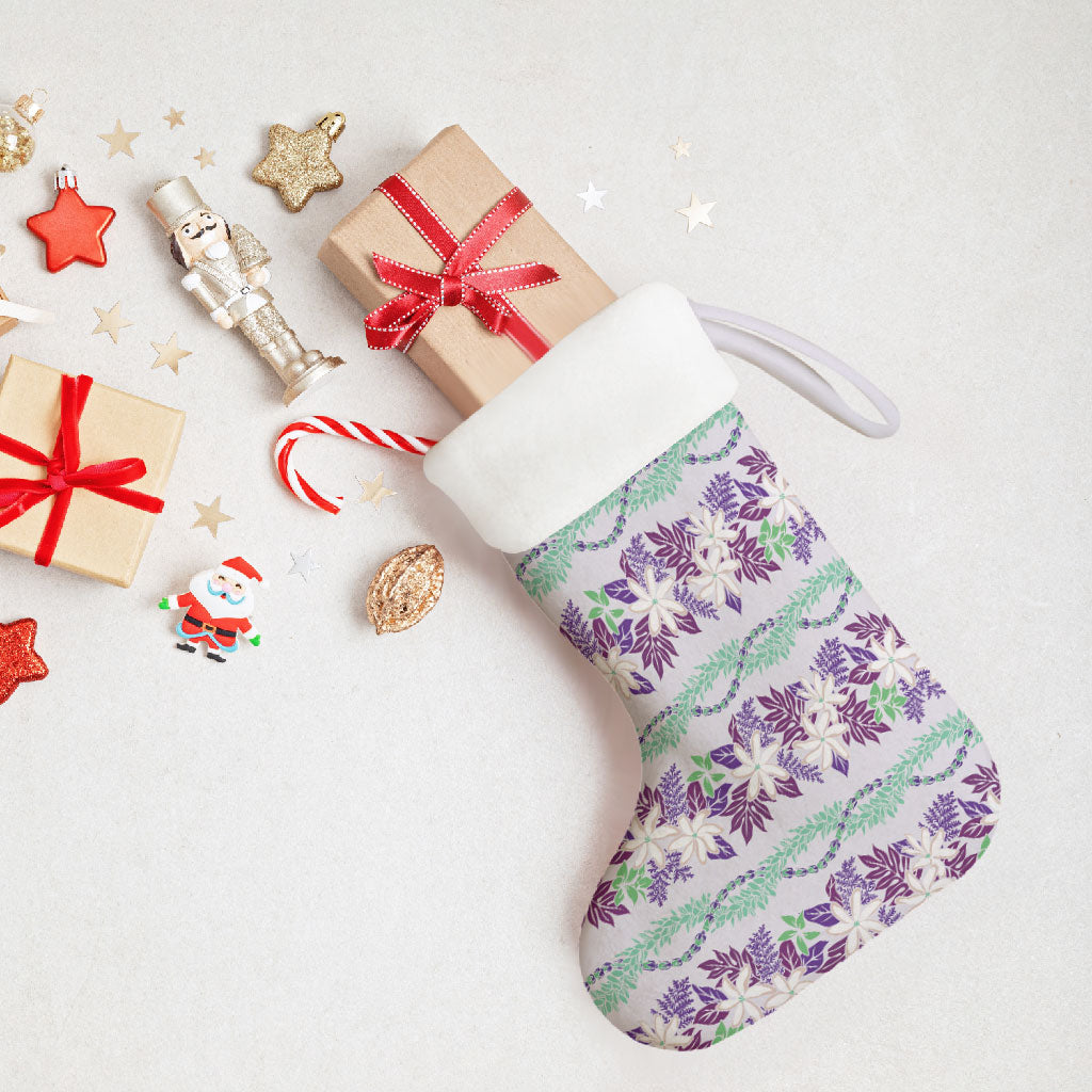 Monstera Tiare Plumeria Lei Pattern Christmas Stocking Purple Version LT01 - Polynesian Pride