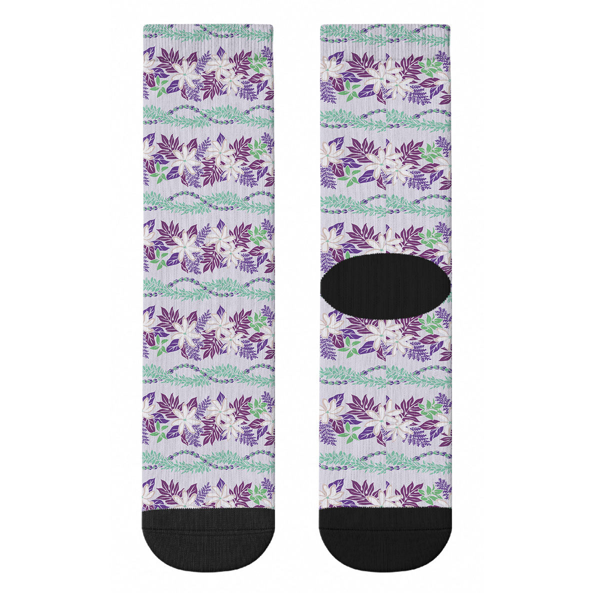 Monstera Tiare Plumeria Lei Pattern Crew Socks Purple Version