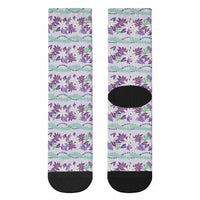 Monstera Tiare Plumeria Lei Pattern Crew Socks Purple Version