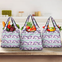 Monstera Tiare Plumeria Lei Pattern Grocery Bag Purple Version LT01 3-pack One Size Purple - Polynesian Pride