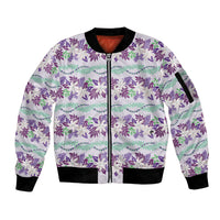 Monstera Tiare Plumeria Lei Pattern Sleeve Zip Bomber Jacket Purple Version LT01 Unisex Purple - Polynesian Pride