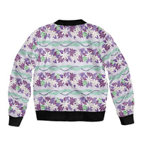 Monstera Tiare Plumeria Lei Pattern Sleeve Zip Bomber Jacket Purple Version LT01 - Polynesian Pride