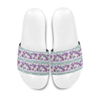 Monstera Tiare Plumeria Lei Pattern Slide Sandals Purple Version LT01 Purple - Polynesian Pride