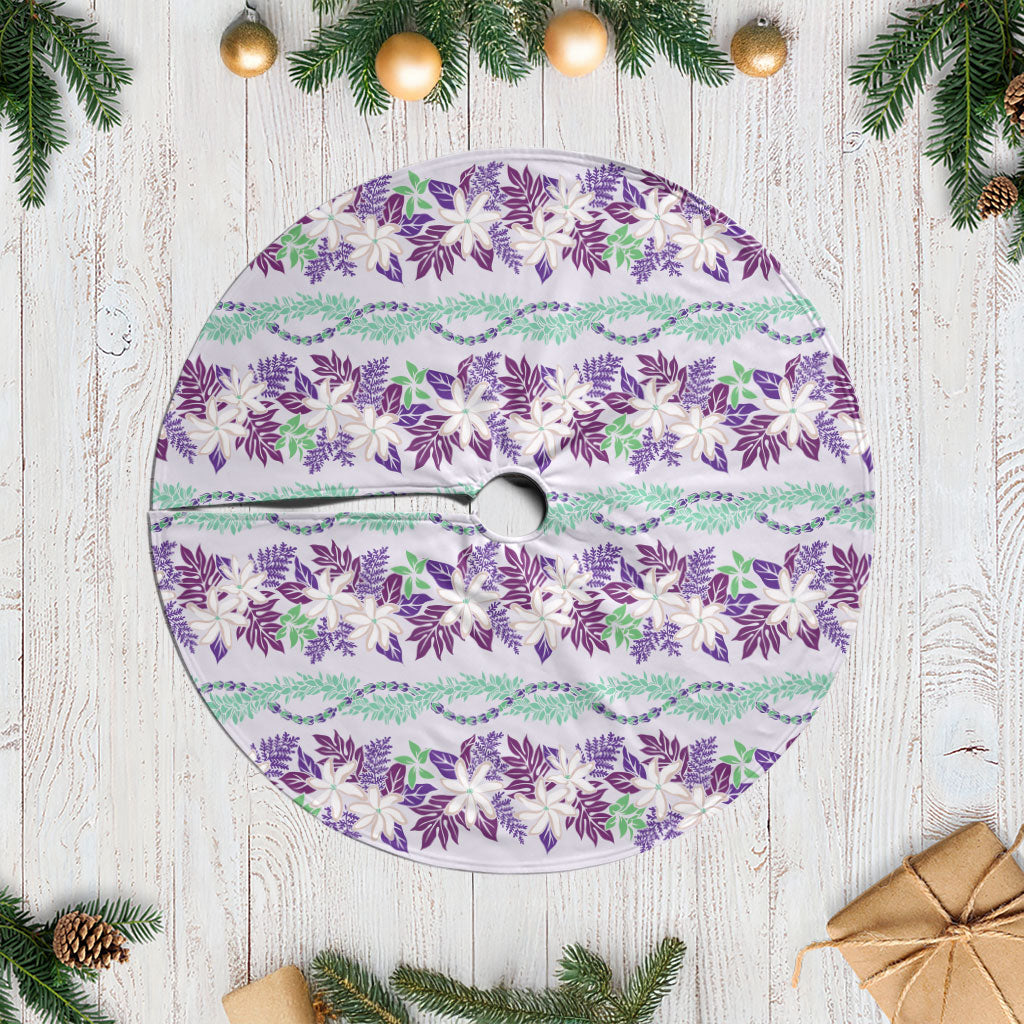 Monstera Tiare Plumeria Lei Pattern Tree Skirt Purple Version