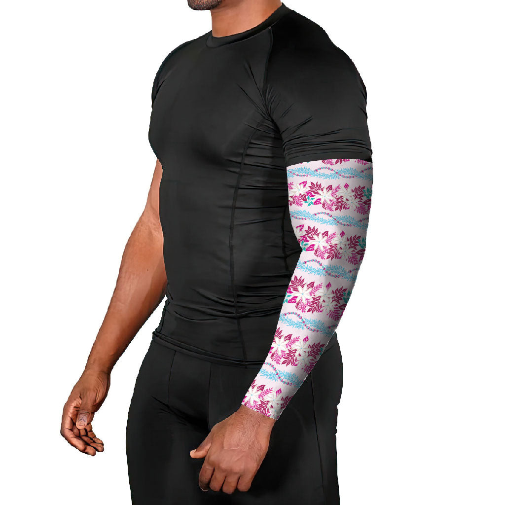 Monstera Tiare Plumeria Lei Pattern Arm Sleeves Pink Version LT01 - Polynesian Pride